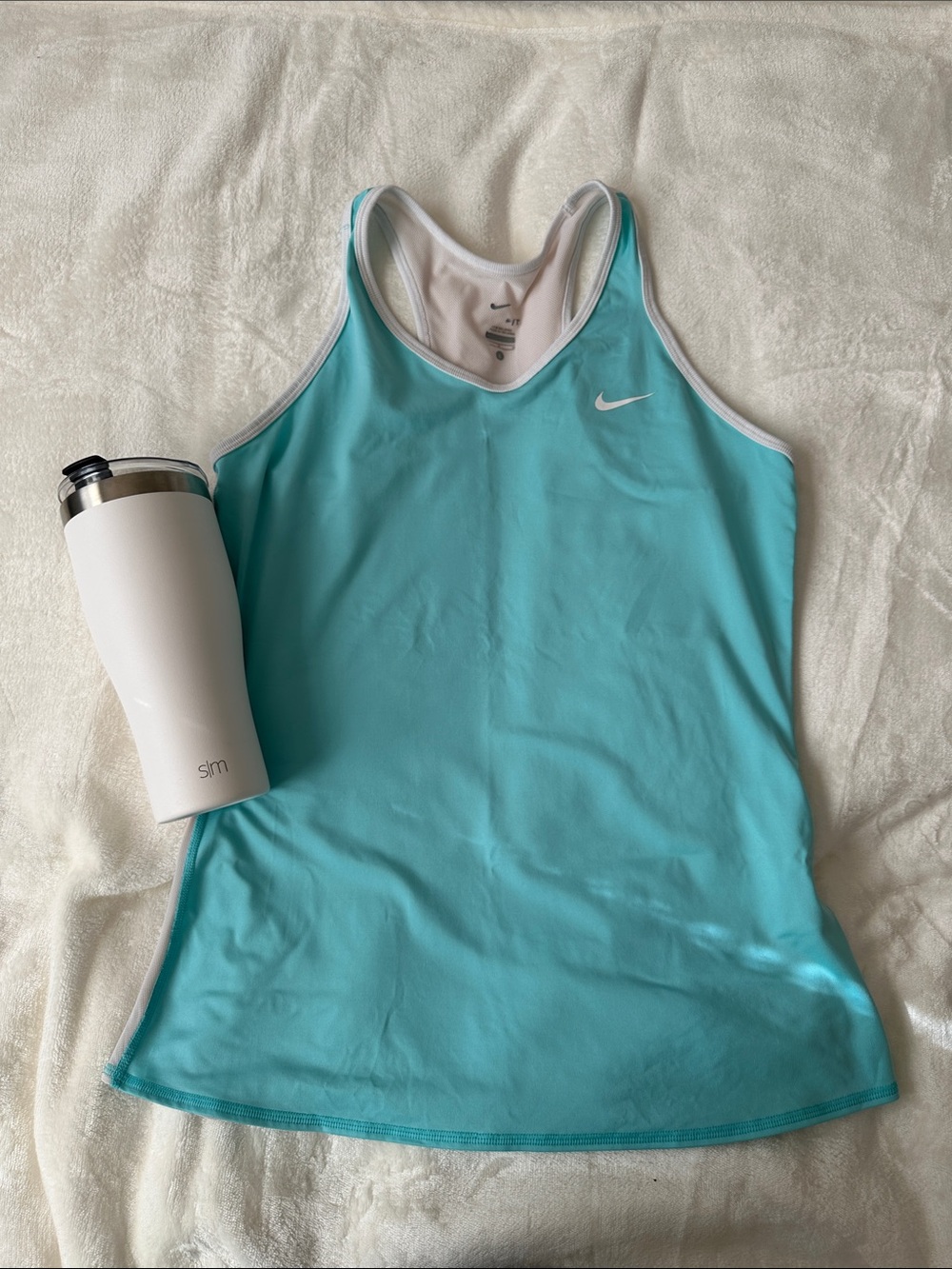 Nike Women's Light Teal Dri-FIT Racerback Tank with Simple Modern Tumbler